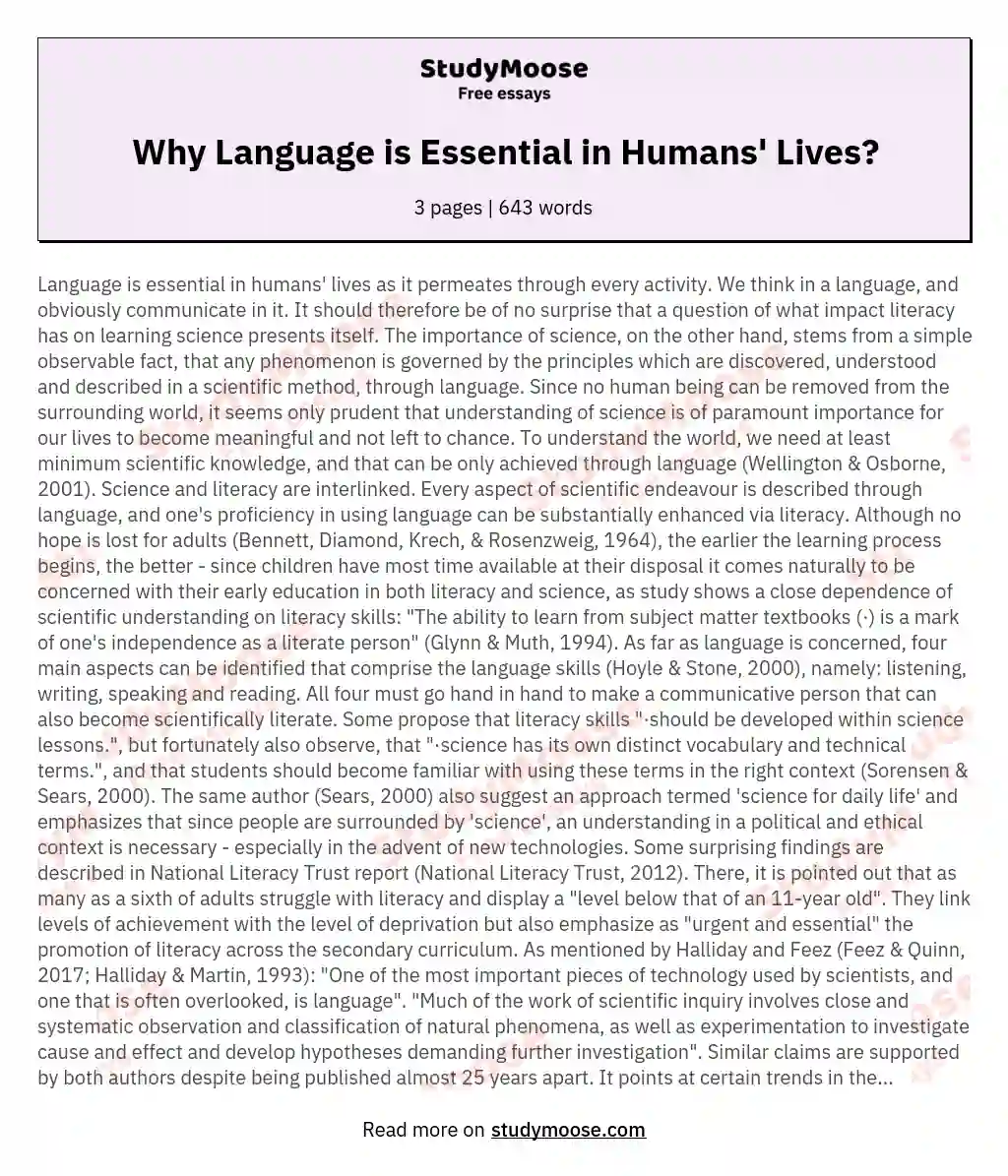 Why Language is Essential in Humans' Lives? essay