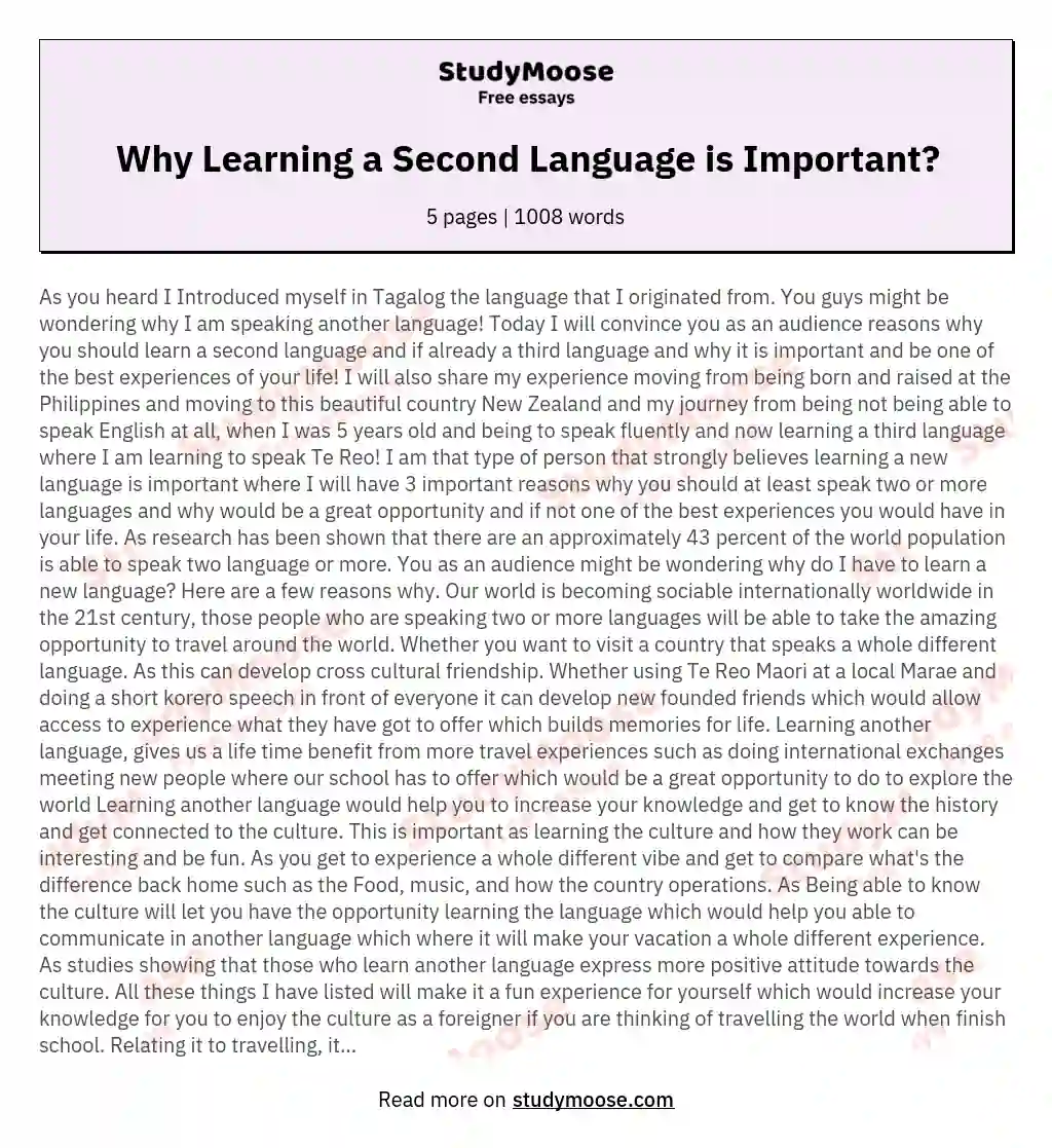 why is it important to learn a second language essay