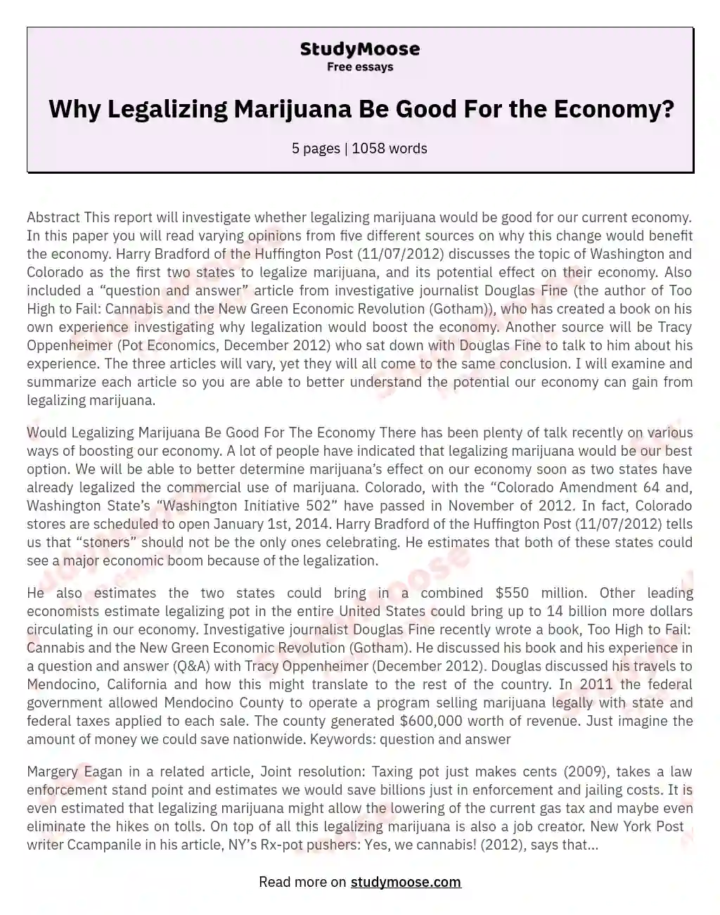 Why Legalizing Marijuana Be Good For the Economy?