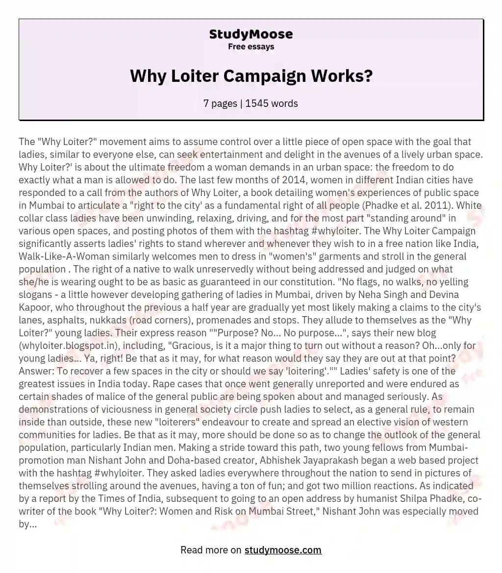 Why Loiter Campaign Works? essay