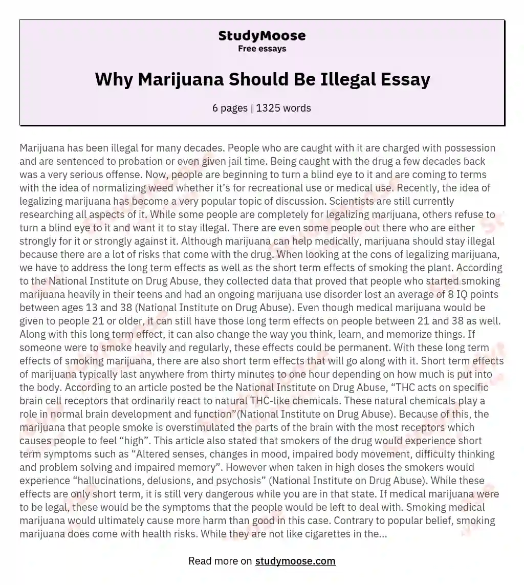 Why Marijuana Should Be Illegal Essay essay
