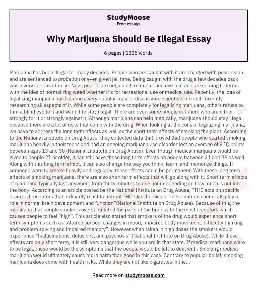 why should marijuana be illegal essay