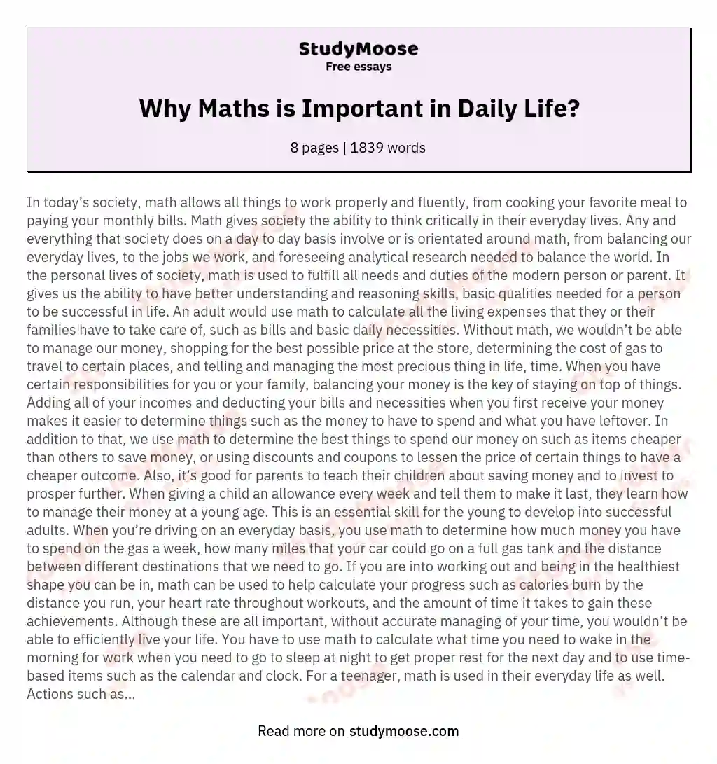 the importance of mathematics in our daily life