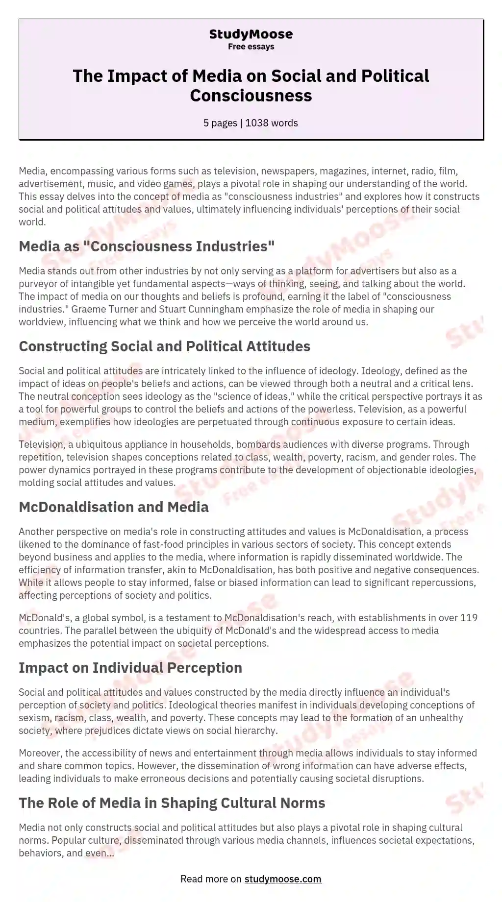 The Impact of Media on Social and Political Consciousness essay