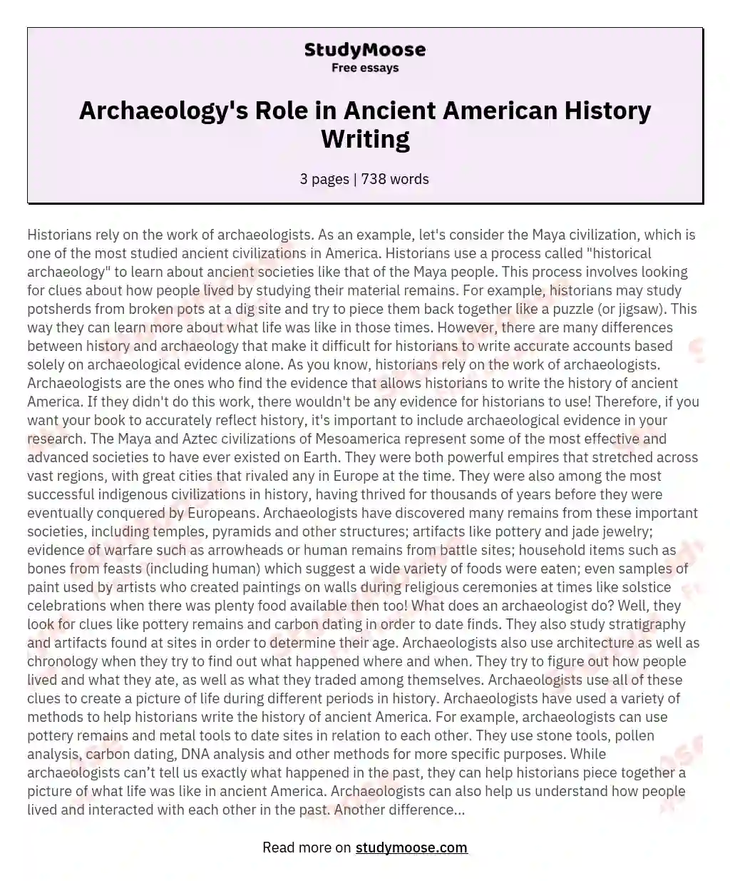 Archaeology's Role in Ancient American History Writing essay