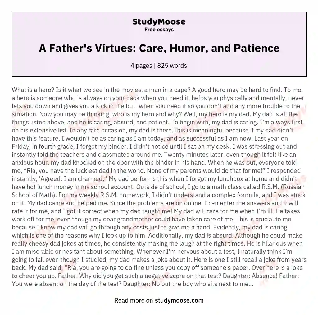 A Father's Virtues: Care, Humor, and Patience essay