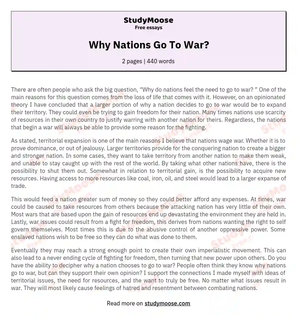 Exploring the Motivations Behind Nations Going to War essay