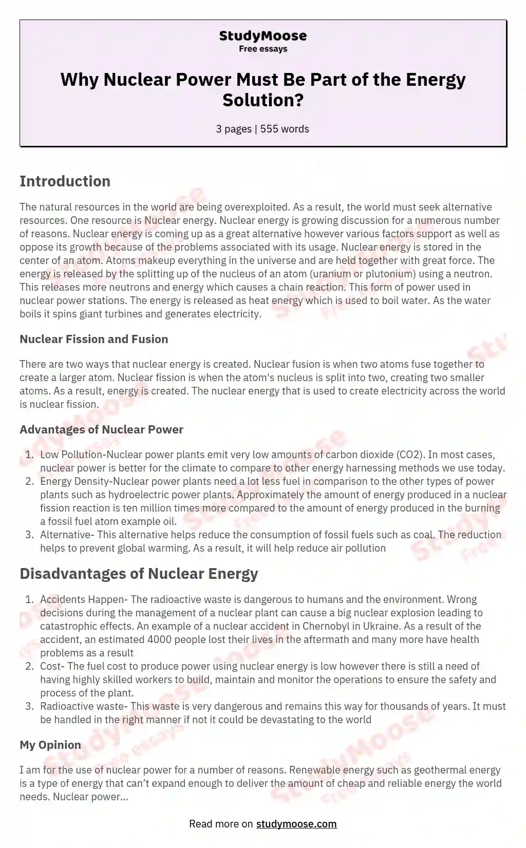 Why Nuclear Power Must Be Part of the Energy Solution?