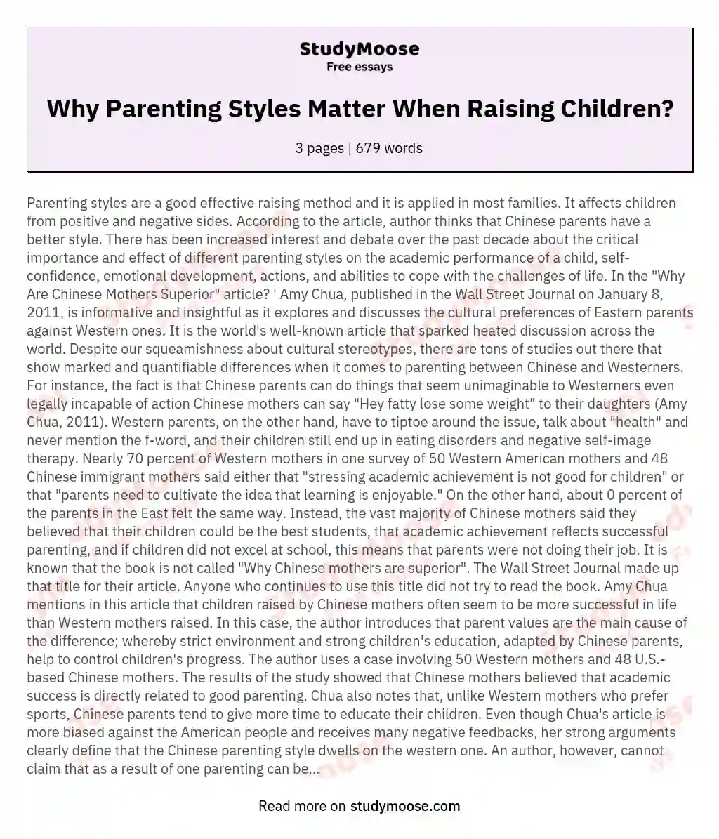 Why Parenting Styles Matter When Raising Children? essay