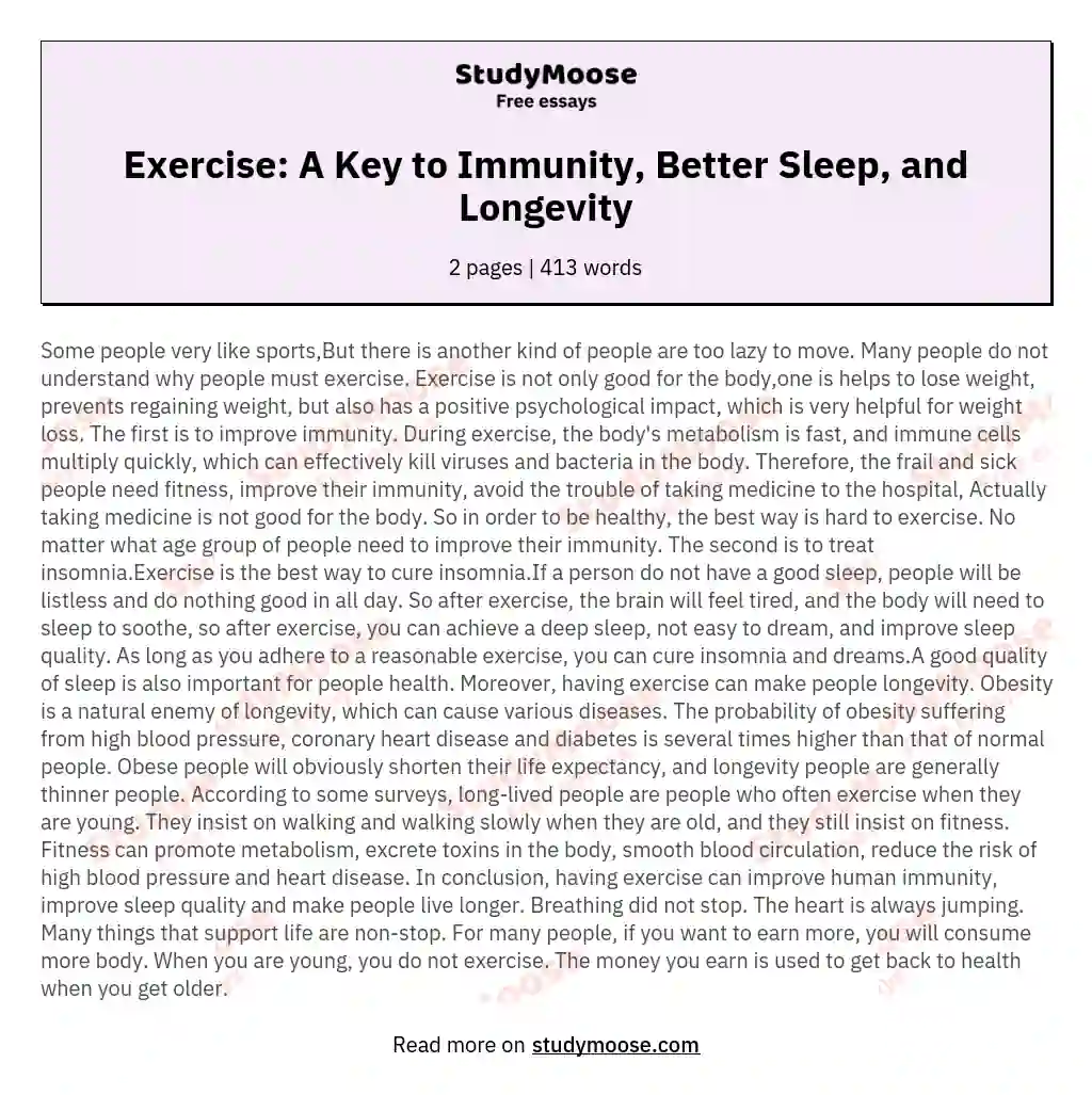 Exercise: A Key to Immunity, Better Sleep, and Longevity essay