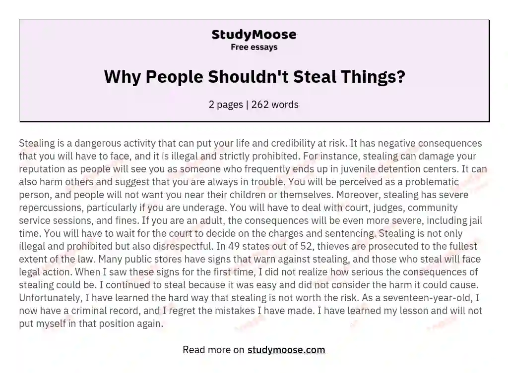 Why People Shouldn't Steal Things? essay