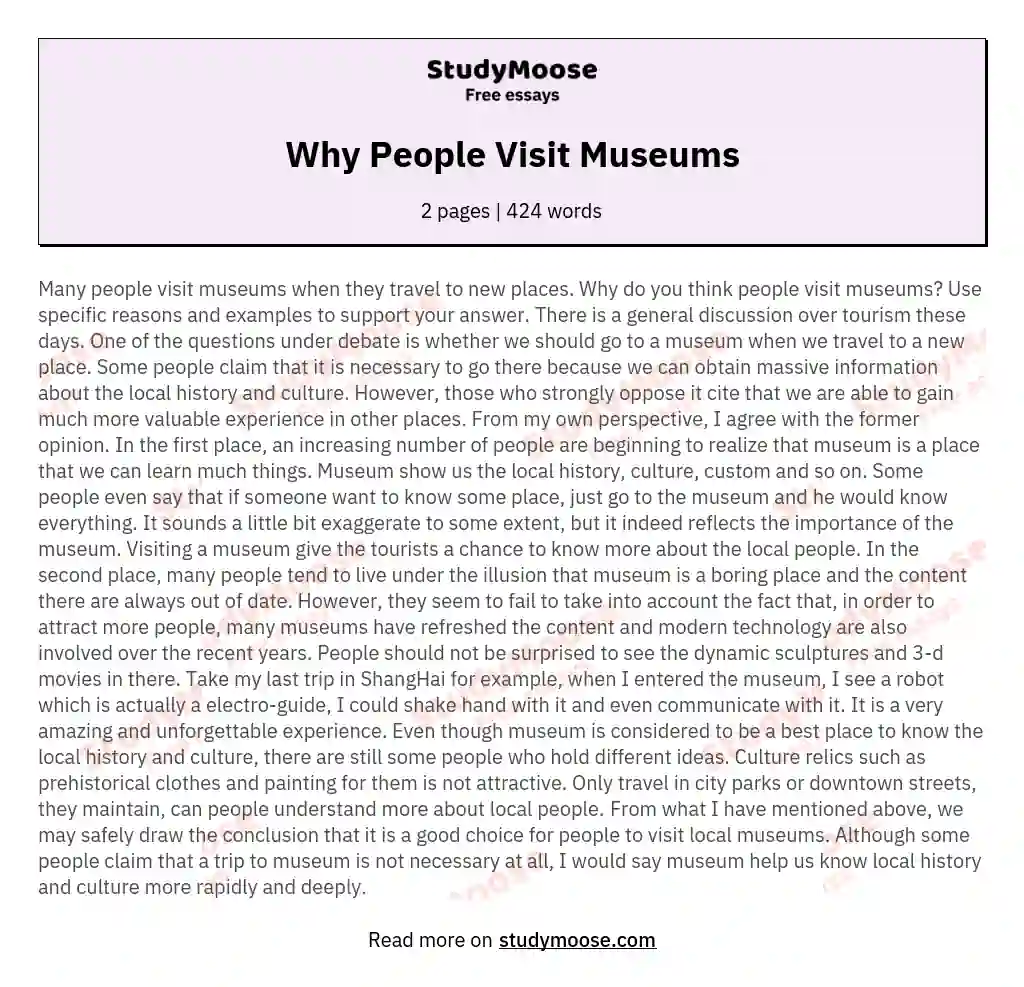 Why People Visit Museums essay