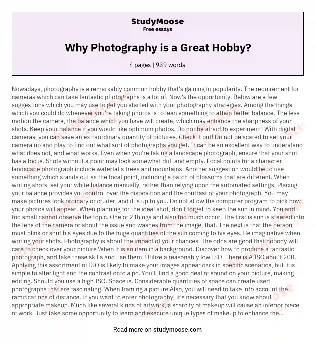 photography as hobby essay