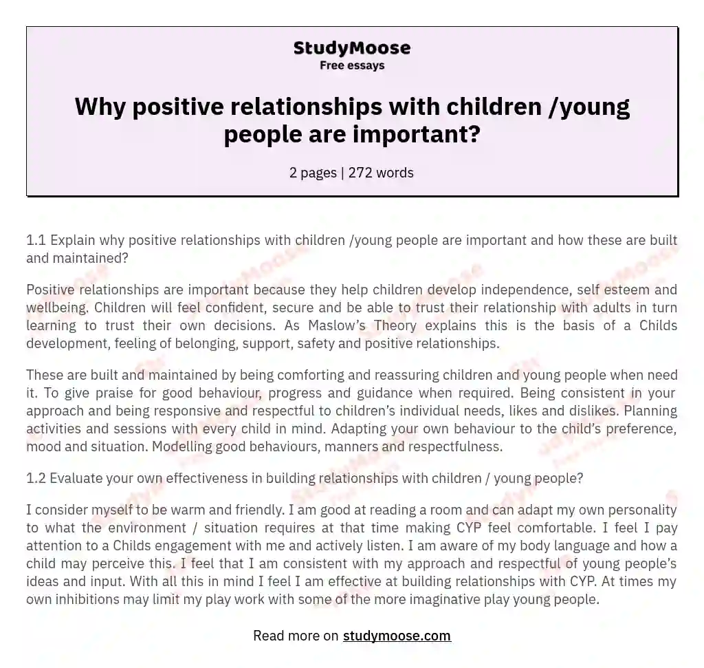 Why positive relationships with children /young people are important? essay