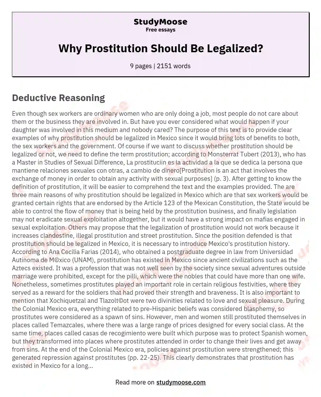 Why Prostitution Should Be Legalized? essay