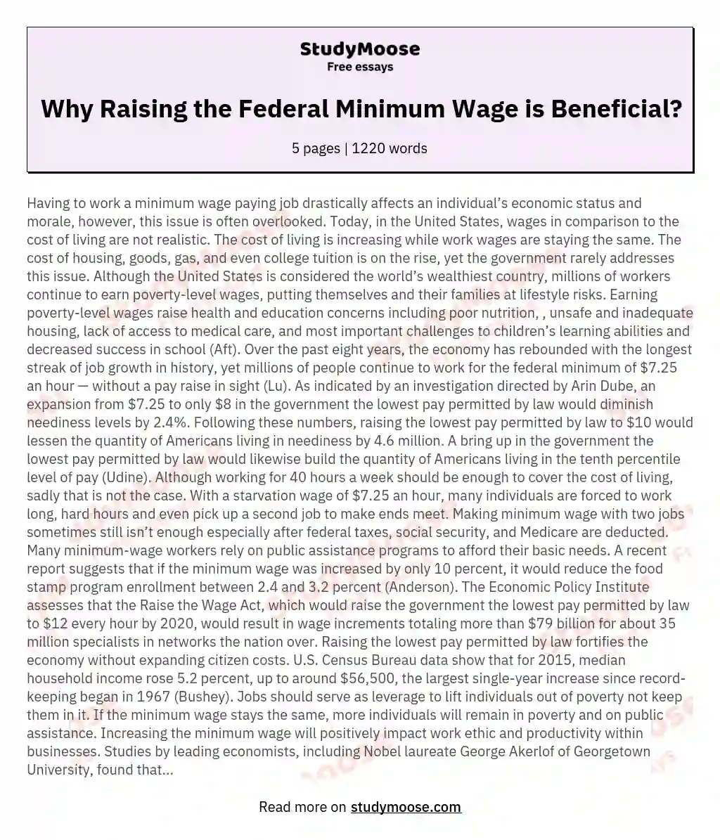Why Raising the Federal Minimum Wage is Beneficial? essay