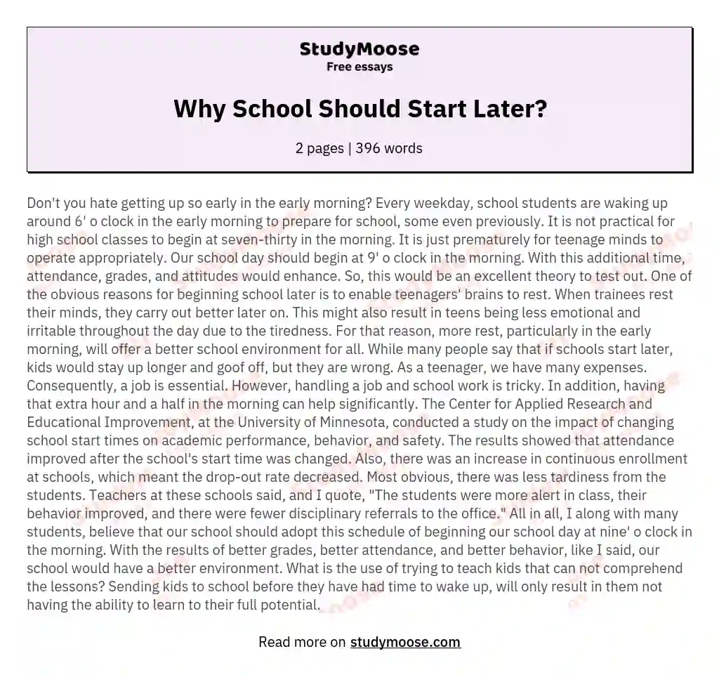 essay on why school should start later