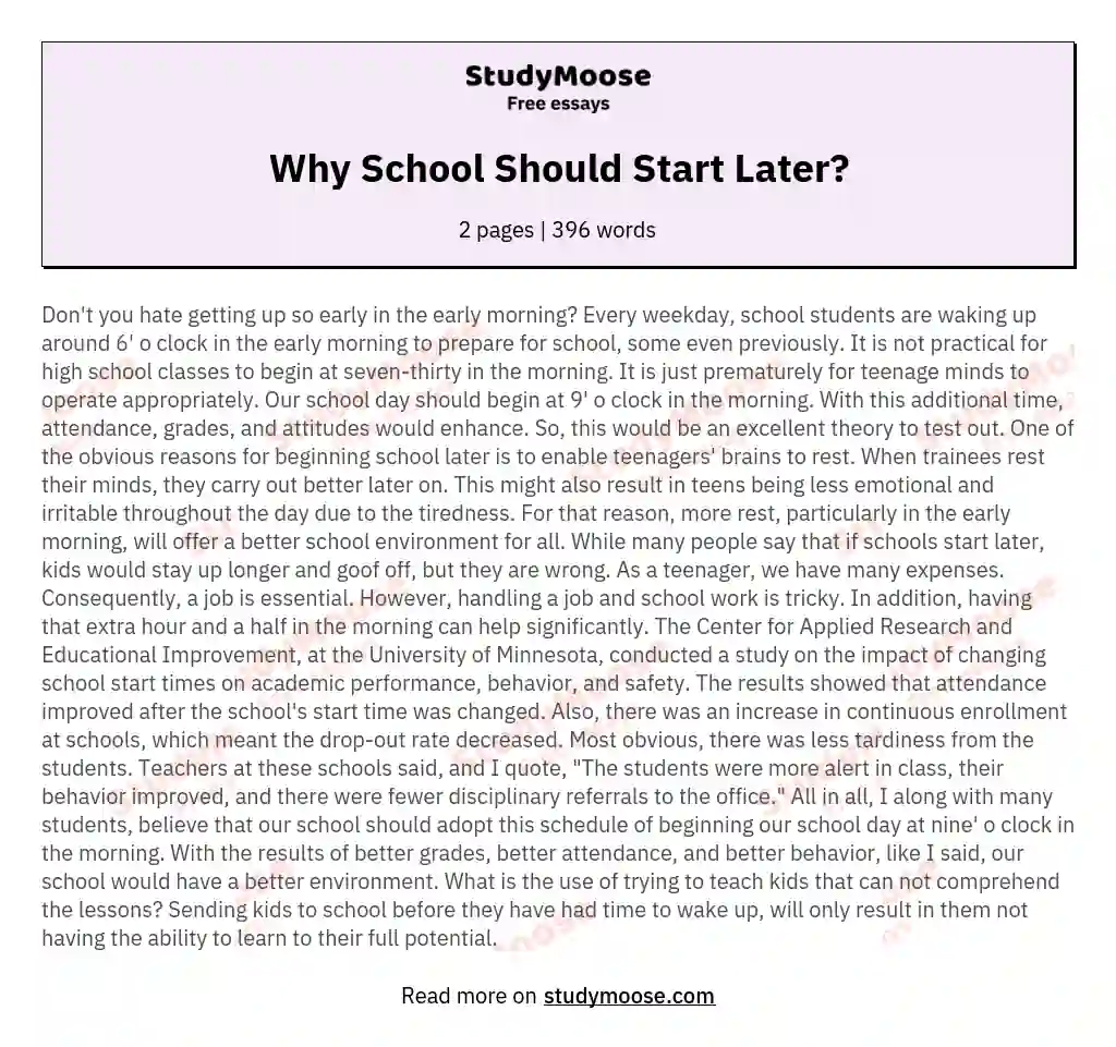 essay on school start times