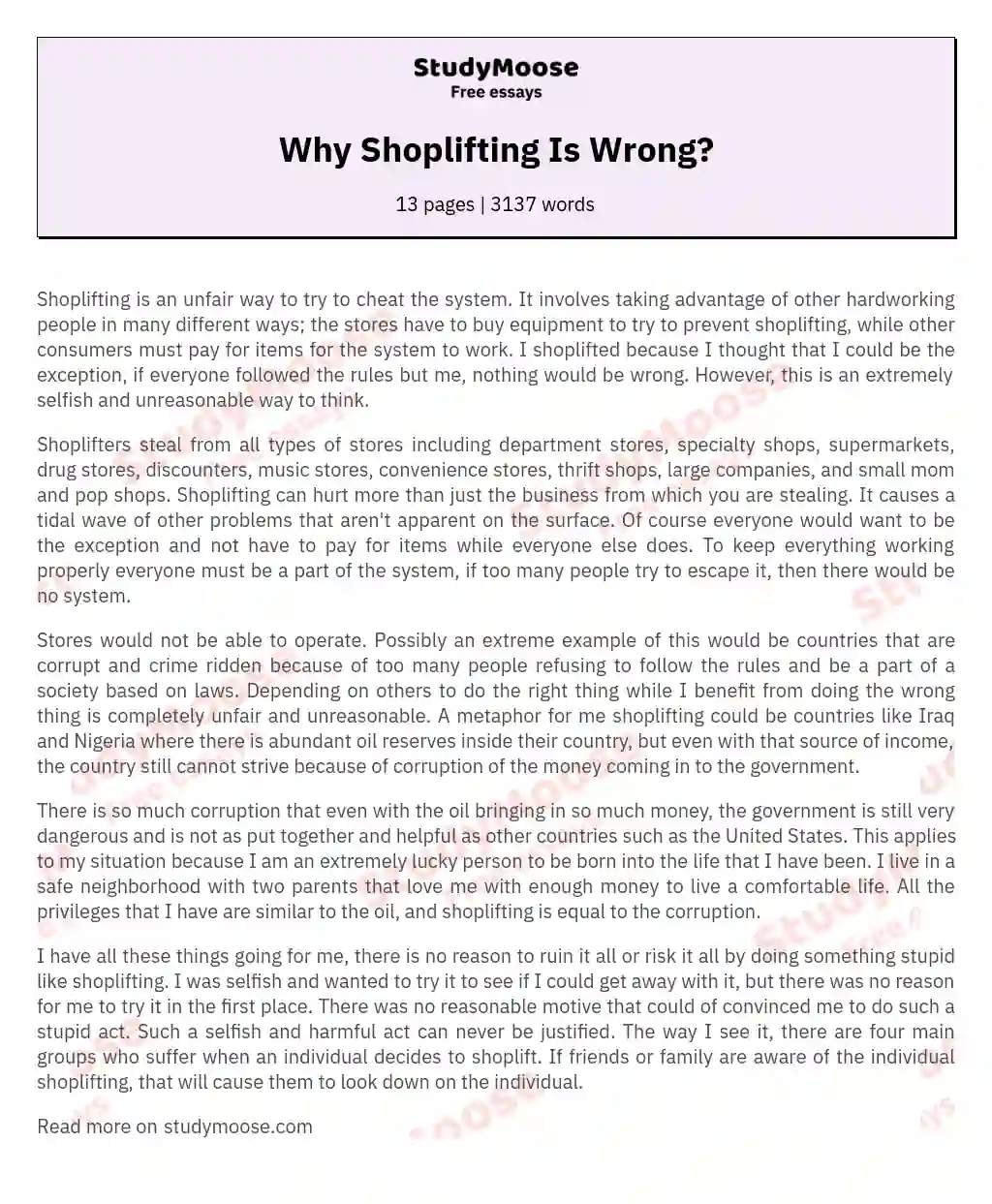 Why Shoplifting Is Wrong? essay