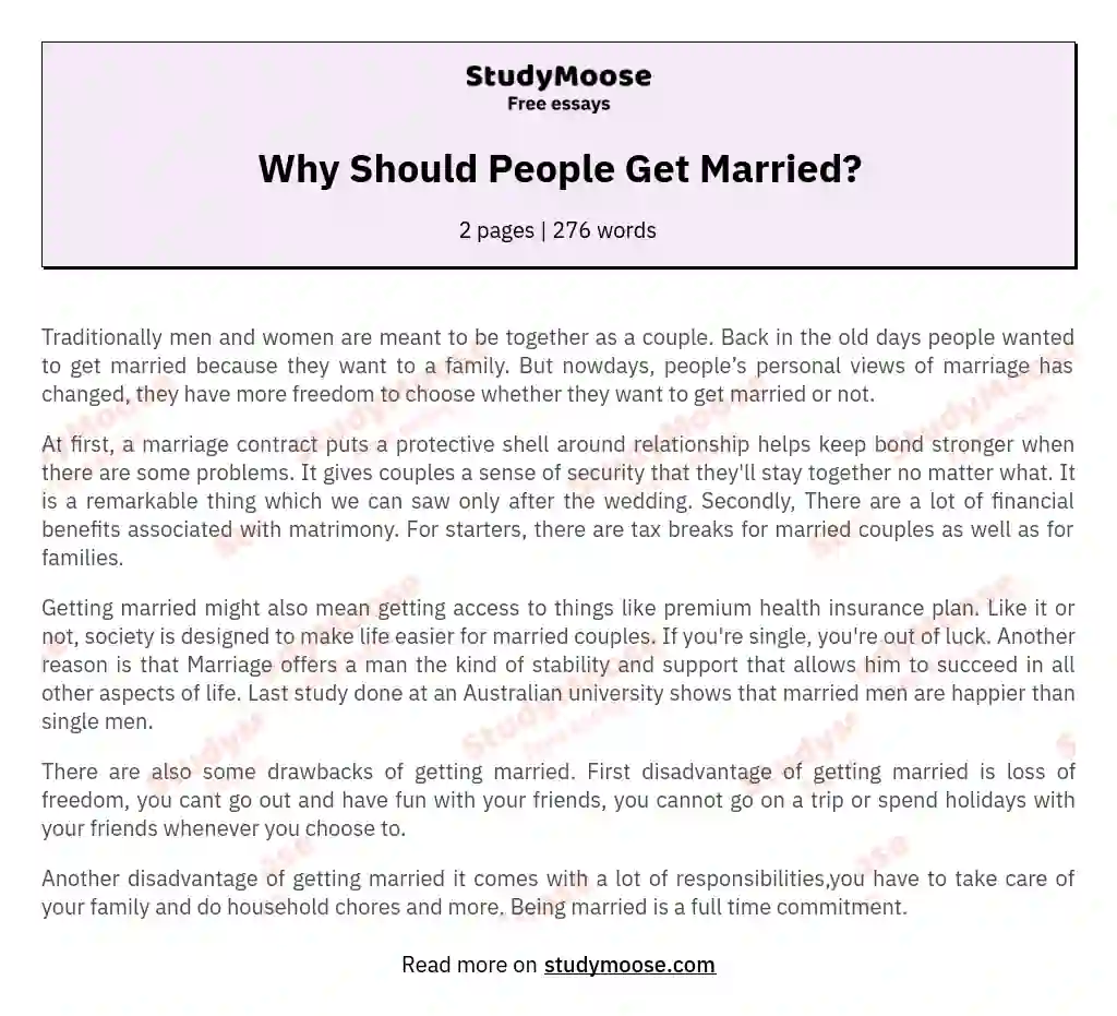 Why Should People Get Married?
