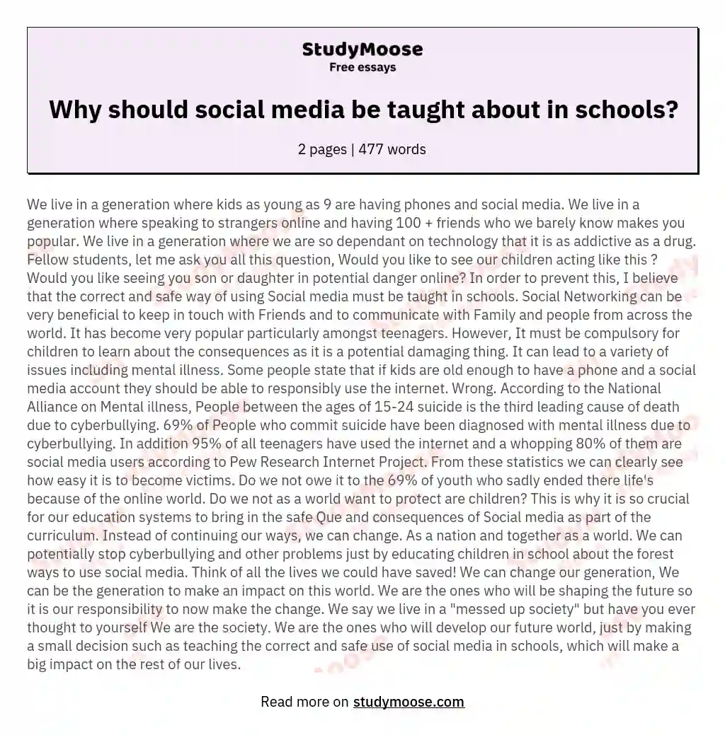 Why should social media be taught about in schools?