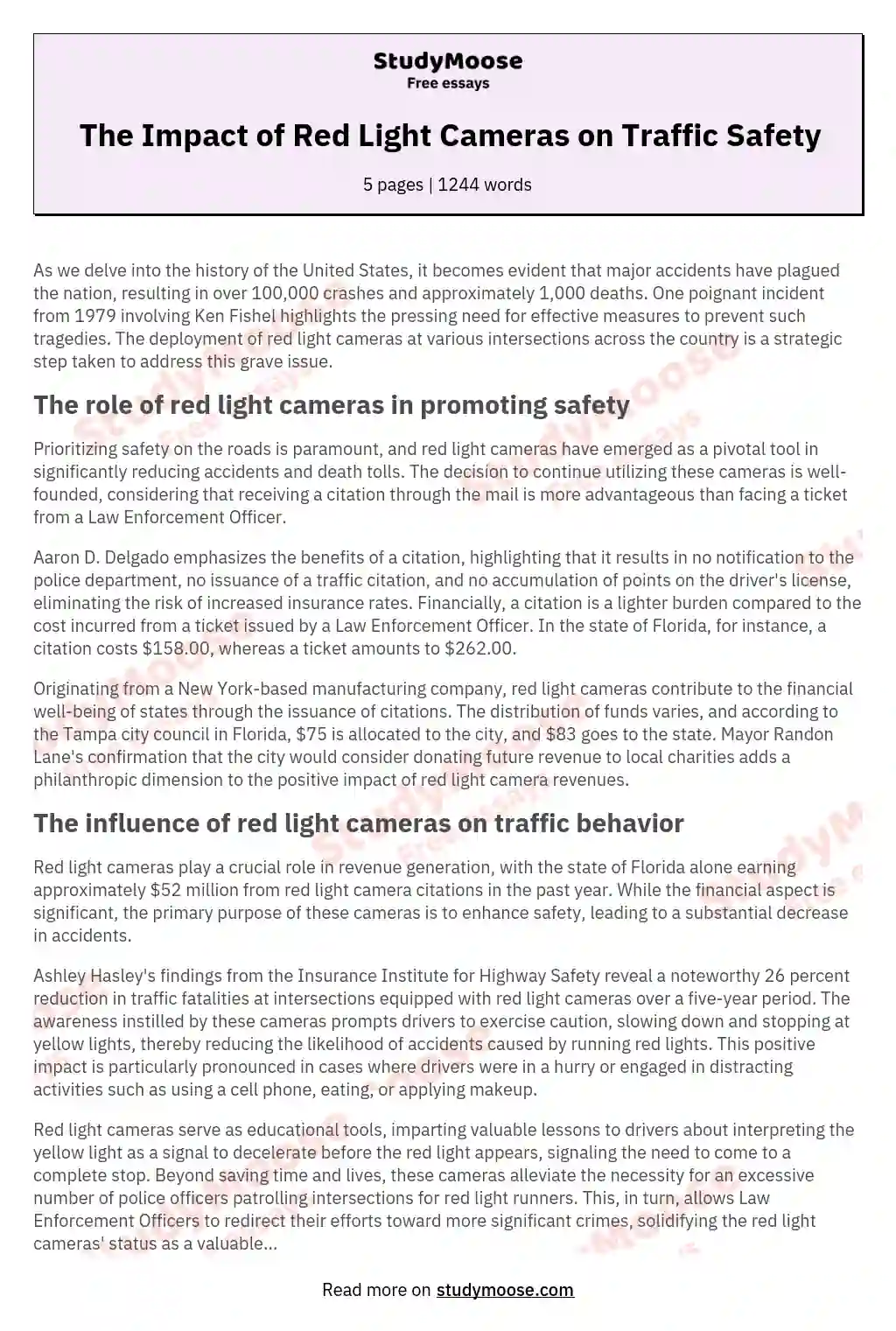 The Impact of Red Light Cameras on Traffic Safety essay