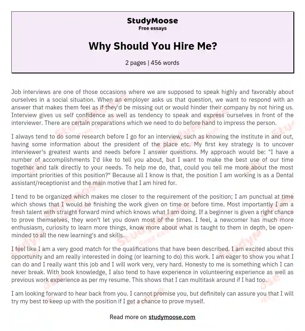Why Should You Hire Me? essay