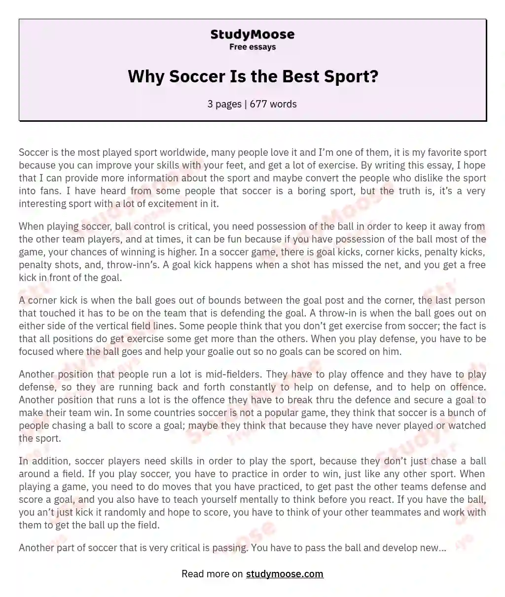 Why Soccer Is the Best Sport? essay