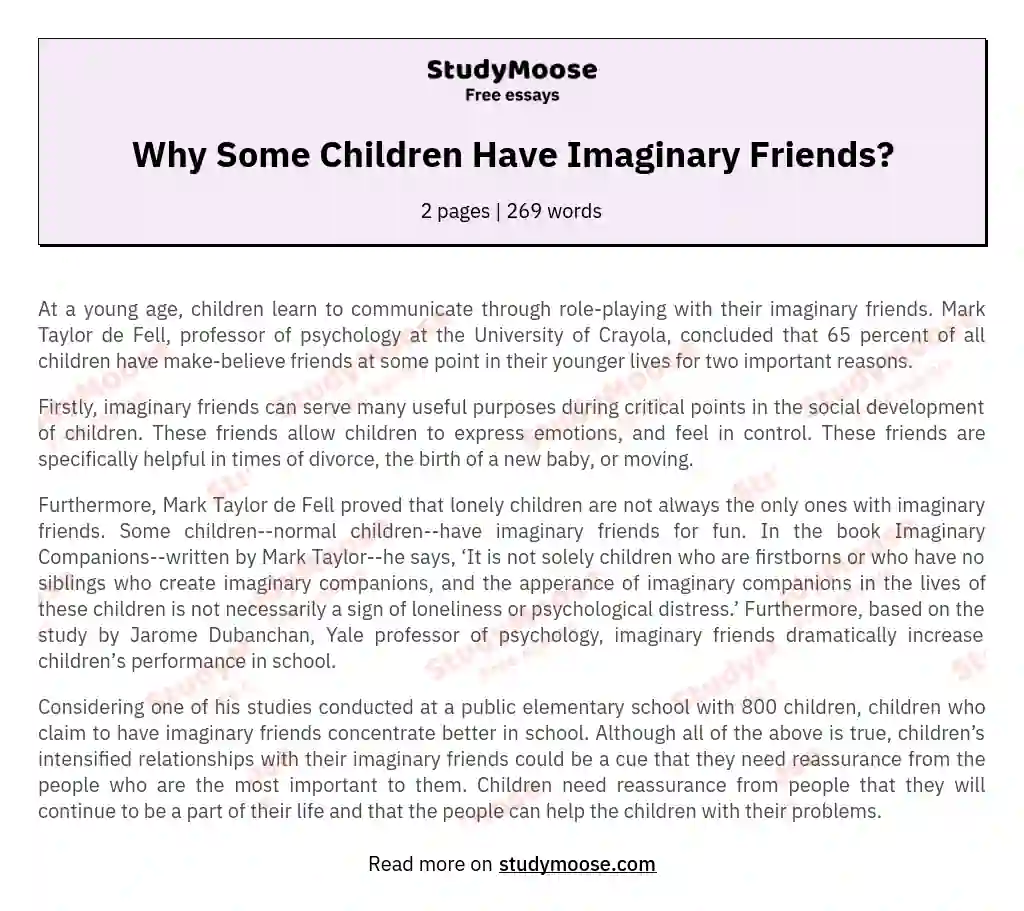 Why Some Children Have Imaginary Friends? essay