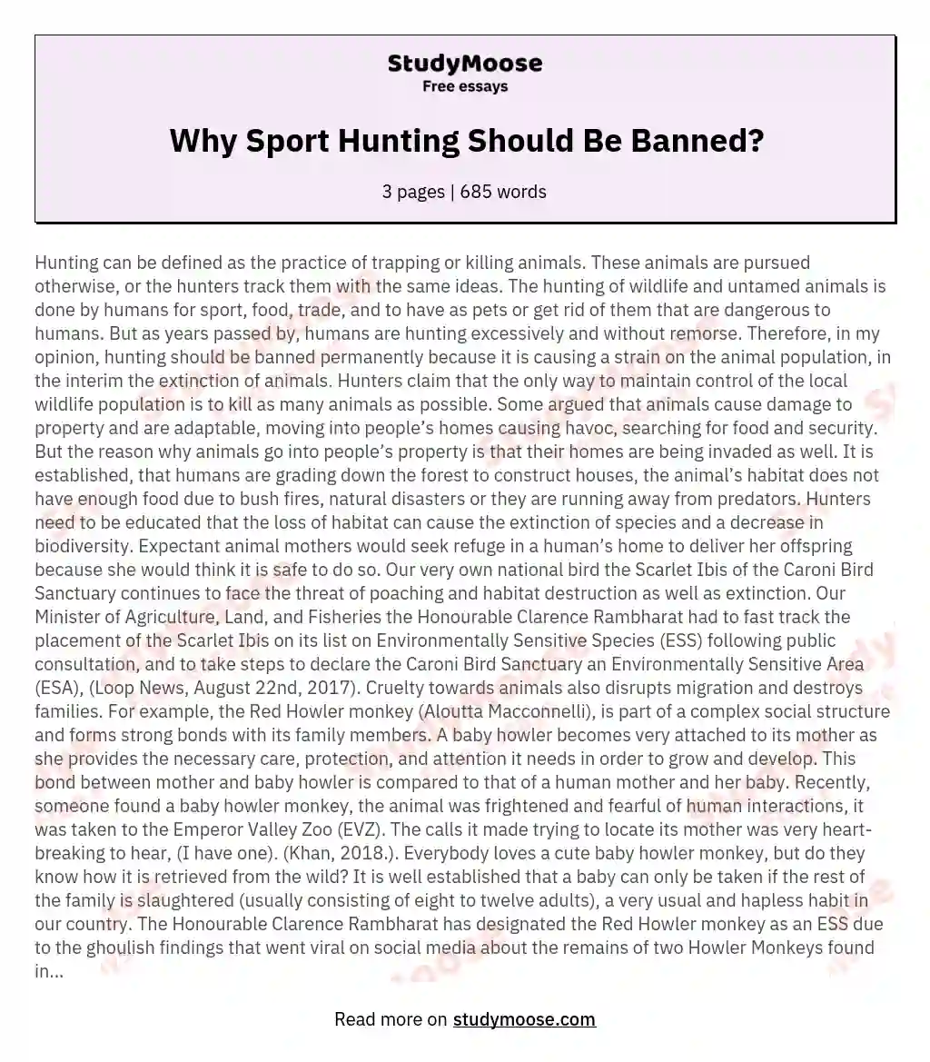 Why Sport Hunting Should Be Banned?