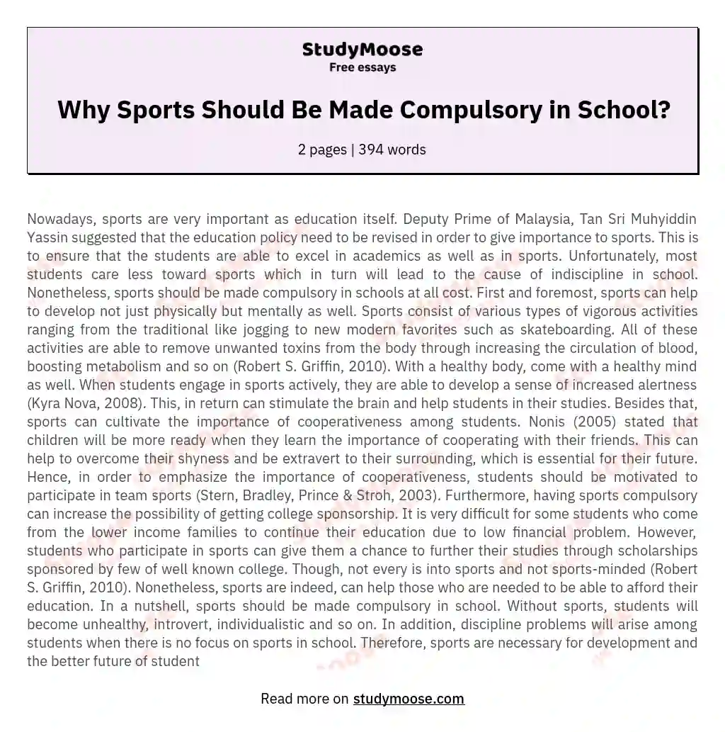 Why Sports Should Be Made Compulsory in School? essay