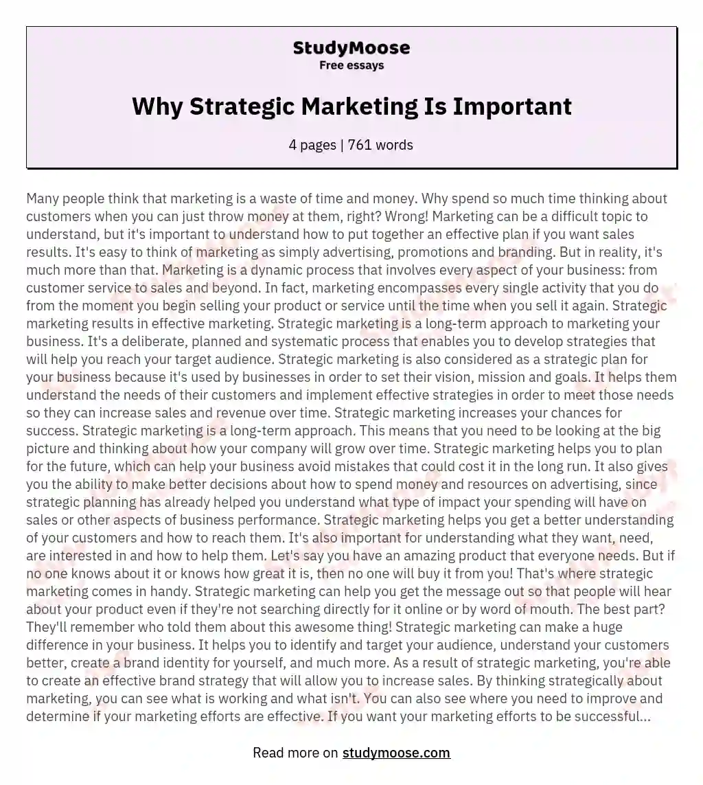 Why Strategic Marketing Is Important essay