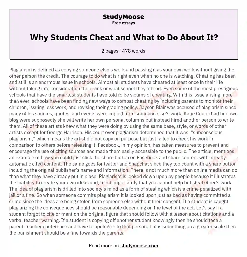Why Students Cheat and What to Do About It? essay