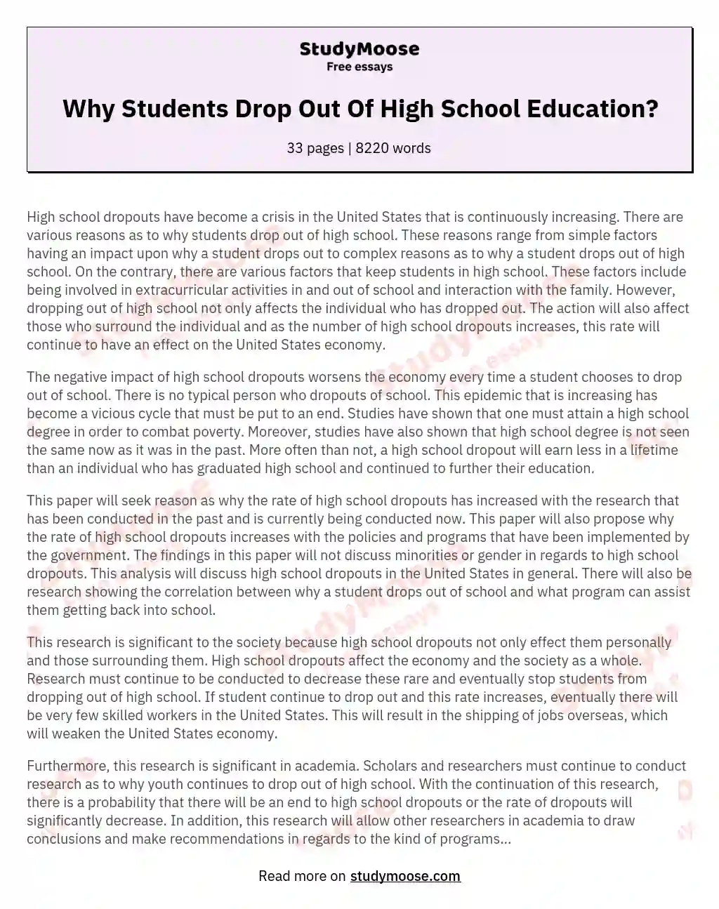 Why Students Drop Out Of High School Education?