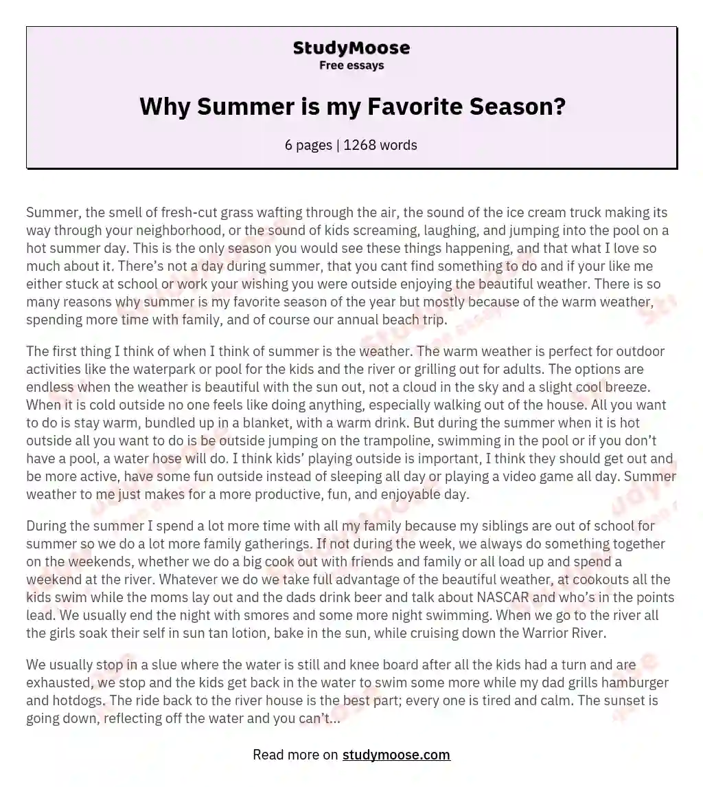 Why Summer is my Favorite Season? essay