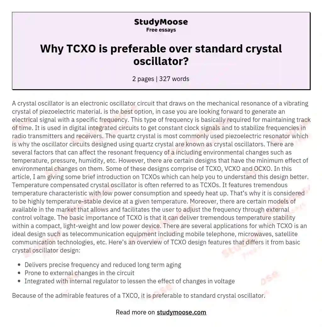 Why TCXO is preferable over standard crystal oscillator? essay