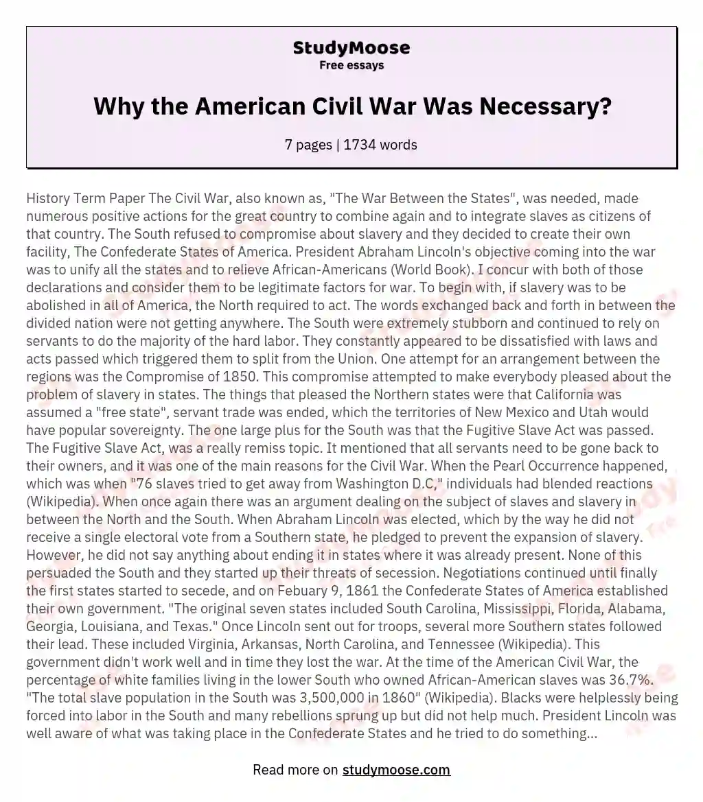 Why the American Civil War Was Necessary? essay