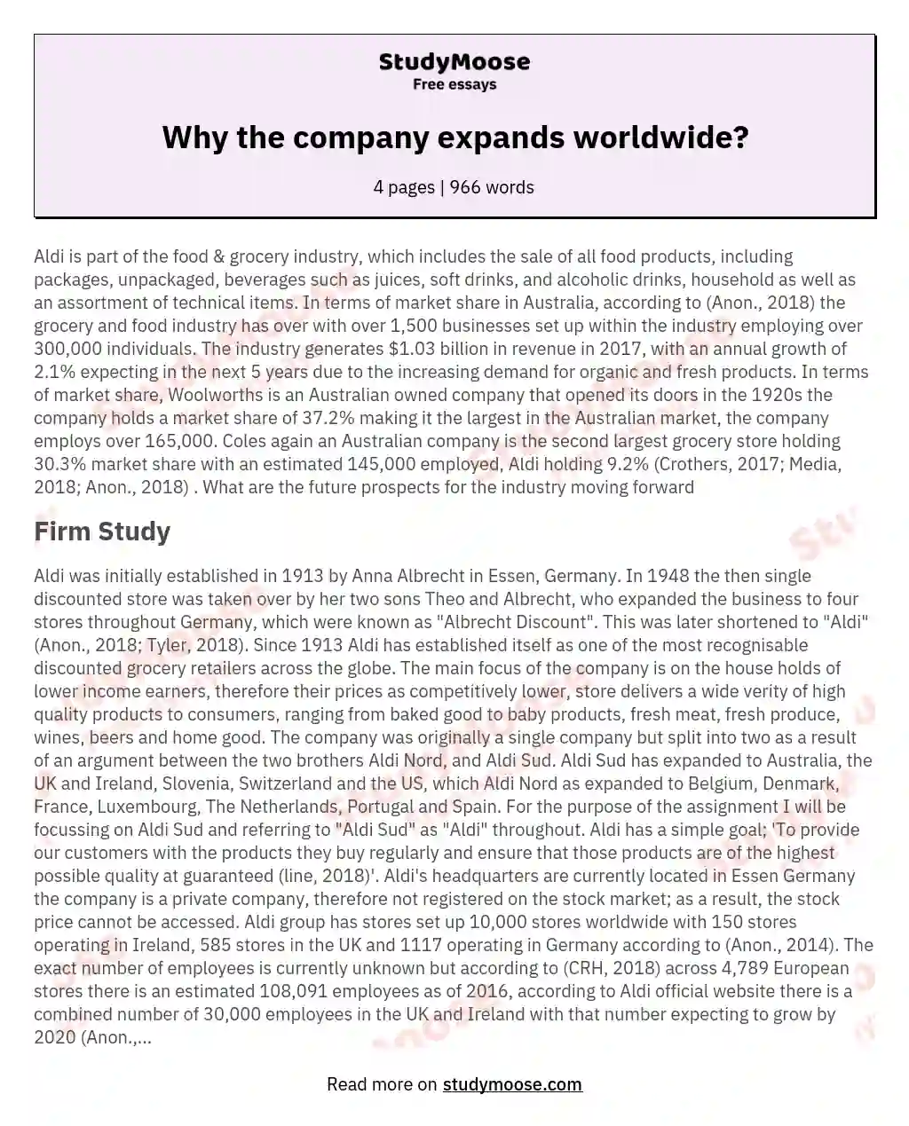 Why the company expands worldwide? essay
