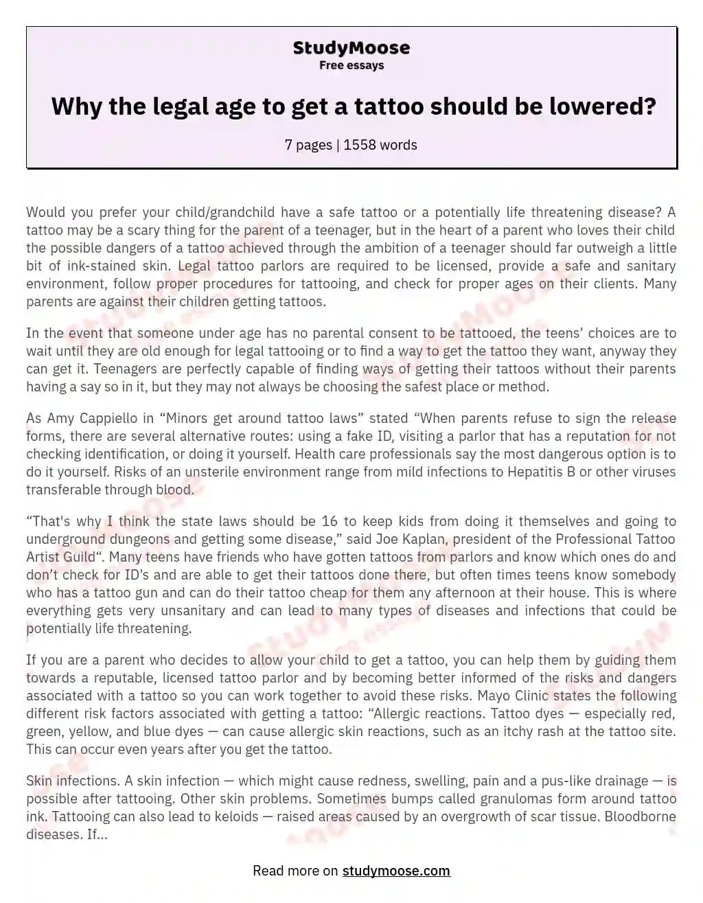 Why the legal age to get a tattoo should be lowered?