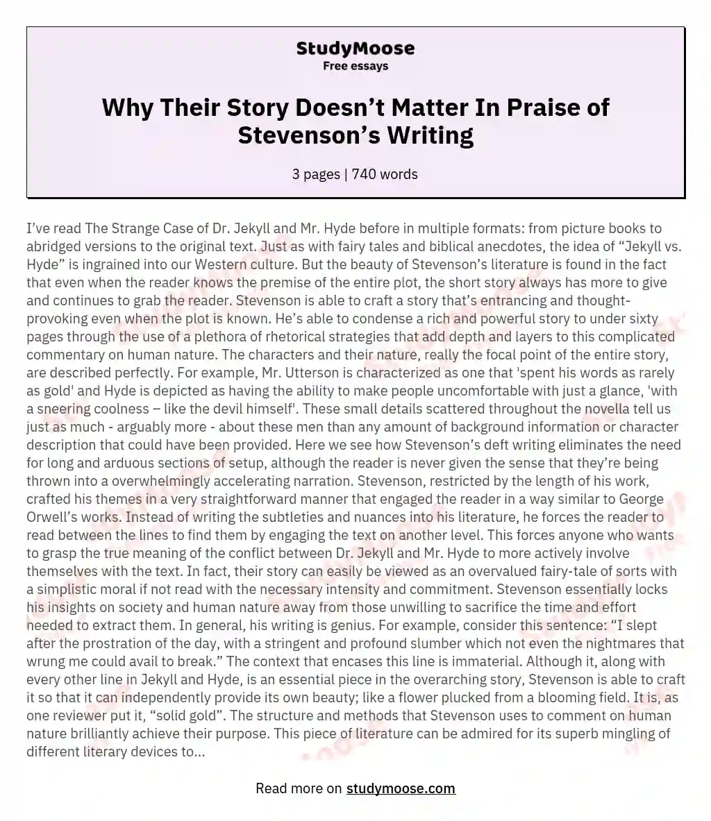 Why Their Story Doesn’t Matter In Praise of Stevenson’s Writing essay