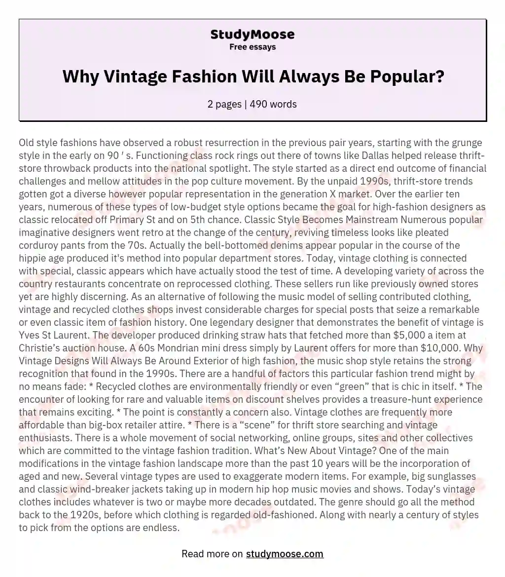 Why Vintage Fashion Will Always Be Popular? essay
