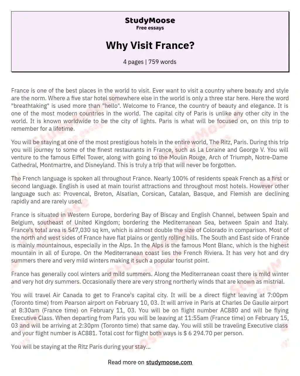 Why Visit France? essay