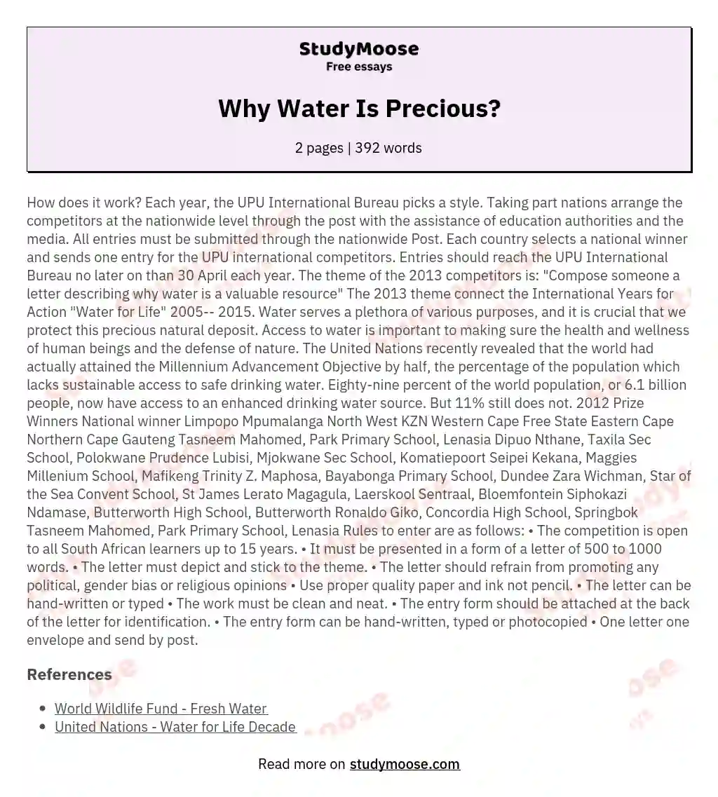 Why Water Is Precious? essay