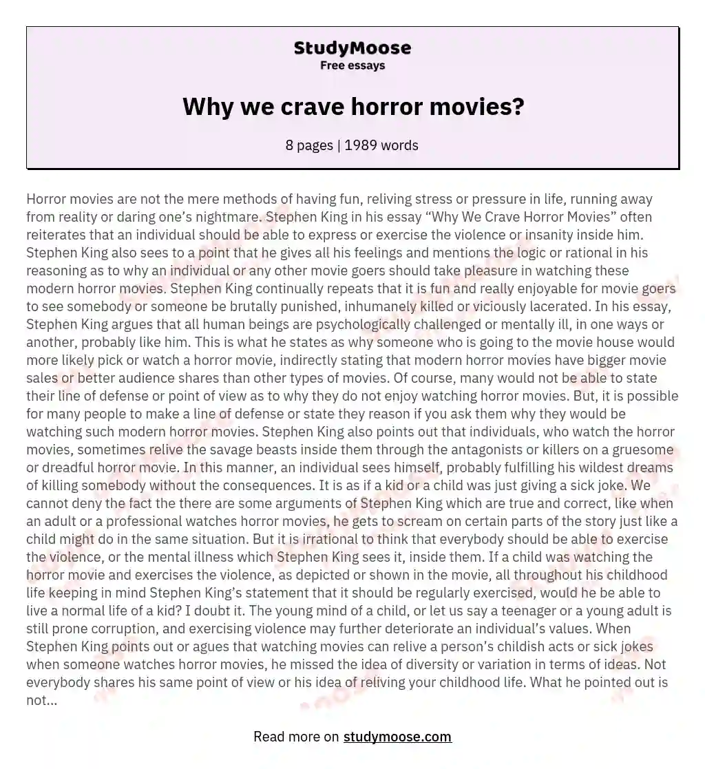 stephen king essay why we crave horror