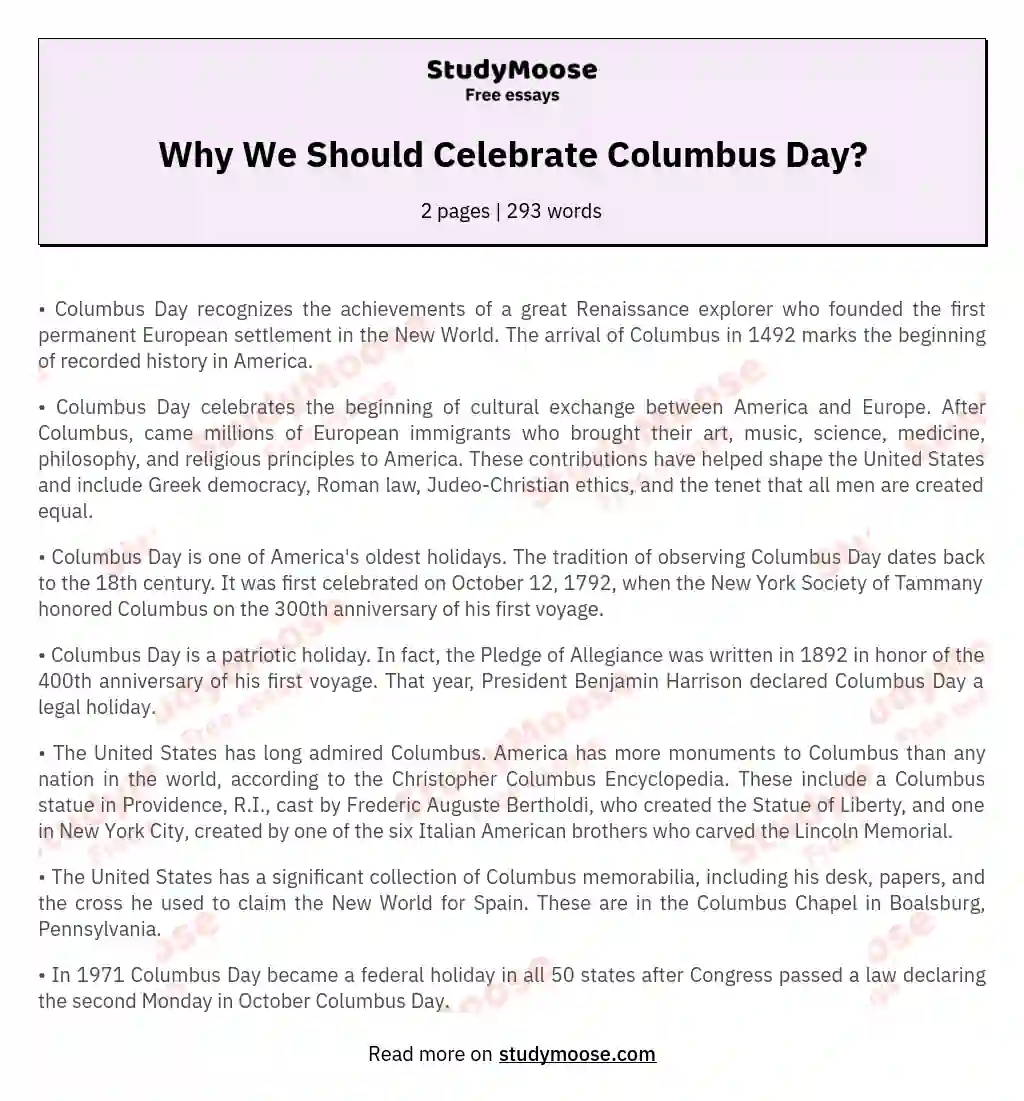 Why We Should Celebrate Columbus Day? essay