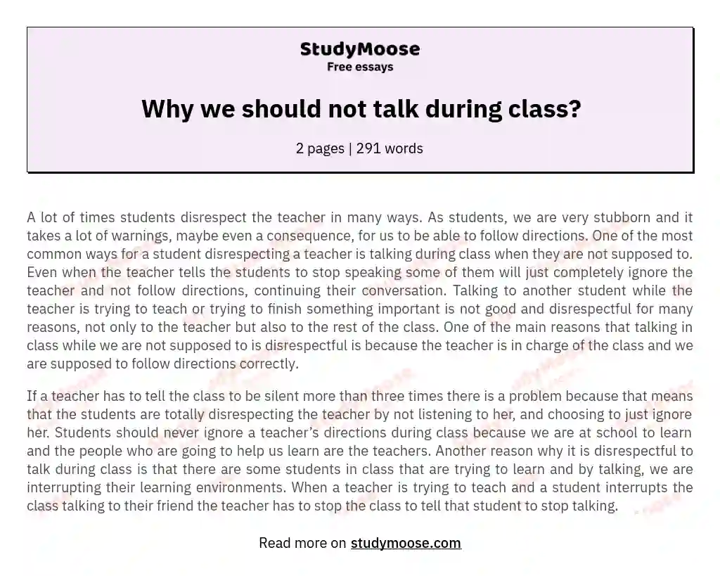 Why we should not talk during class? essay