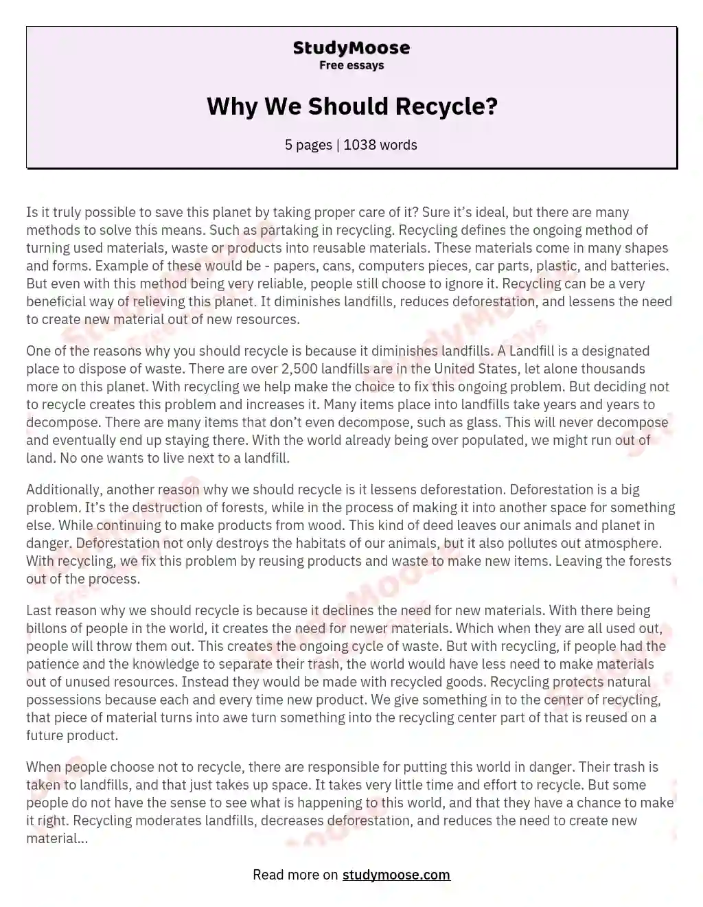Why We Should Recycle? essay