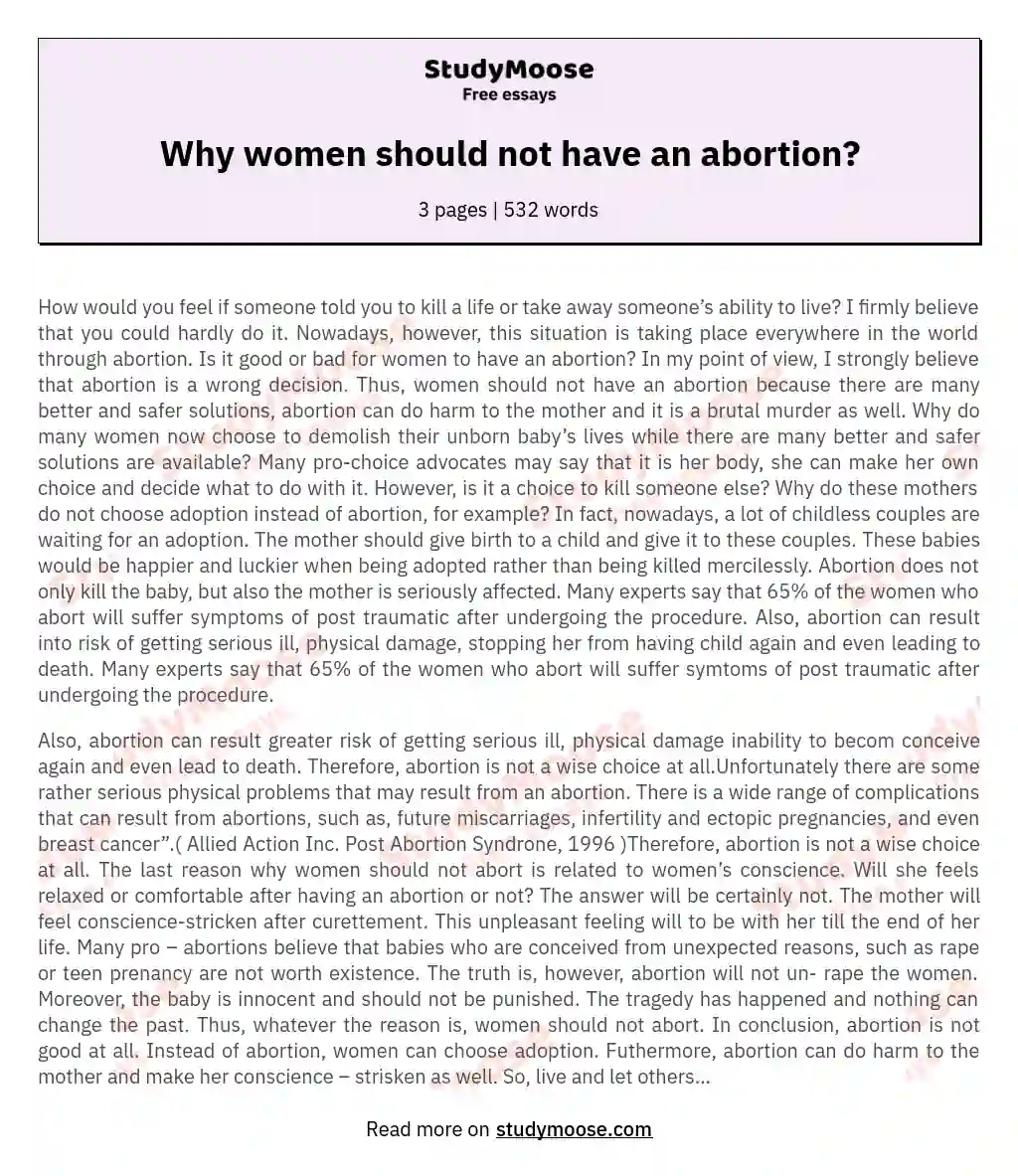 Why women should not have an abortion? essay
