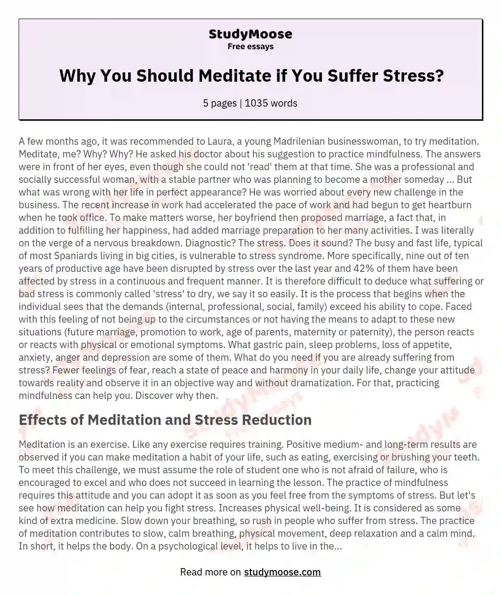 Why You Should Meditate if You Suffer Stress? essay