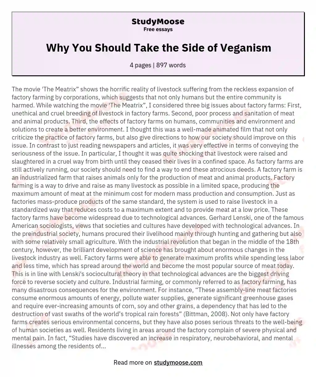 Why You Should Take the Side of Veganism essay